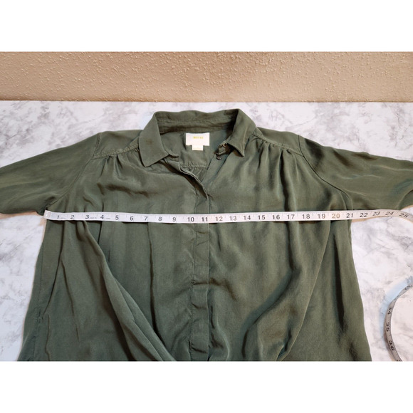 Maeve‎ Olive Green 'Tuesday Blouse' Button Down Tie Front Top Size S - Picture 5 of 6